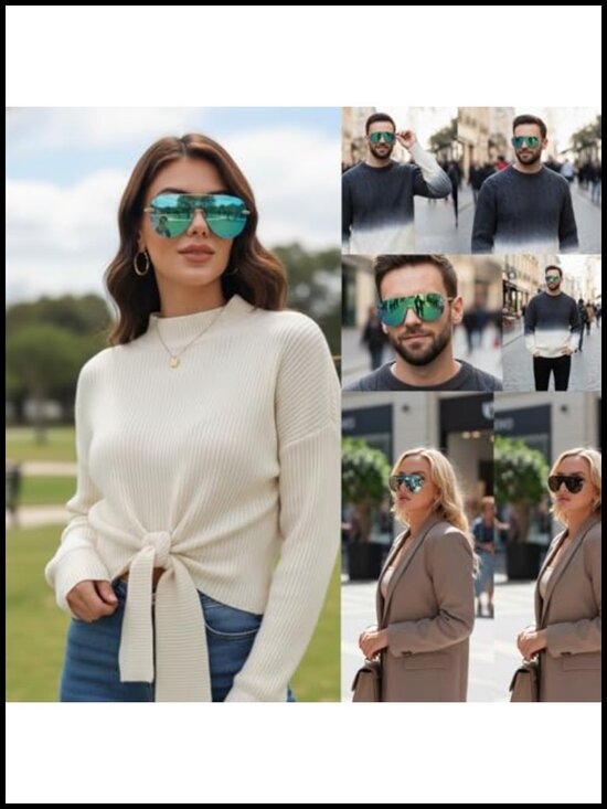 Oversized Rimless Aviator Shield Sunglasses UV400 Protection with Gift Box & main image 4